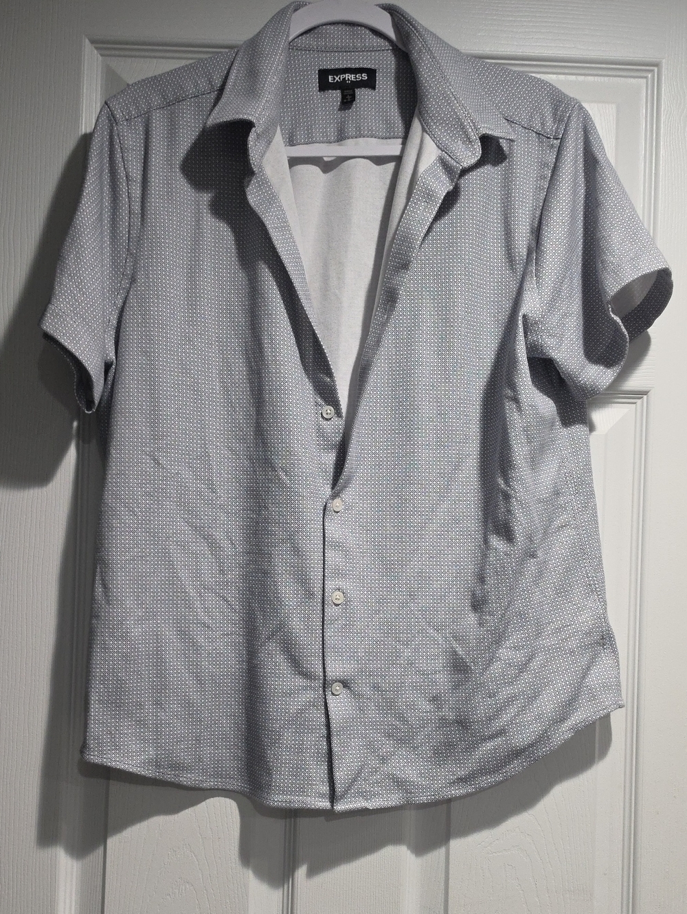 Express Light Blue Short Sleeve Microdot Smooth Button-Down Shirt